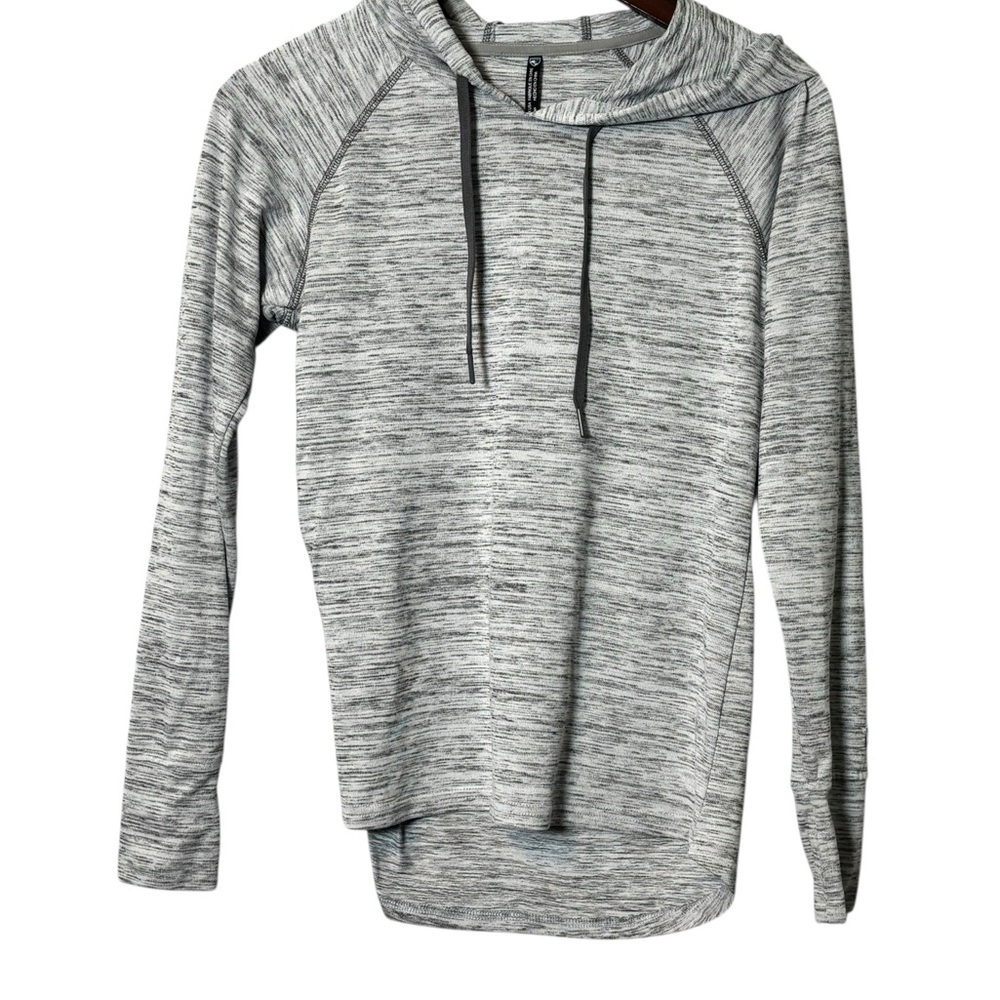 Kuhl Hooded Top Small Women Gray Stretch Knit Long Raglan Thumbhole Sleeve